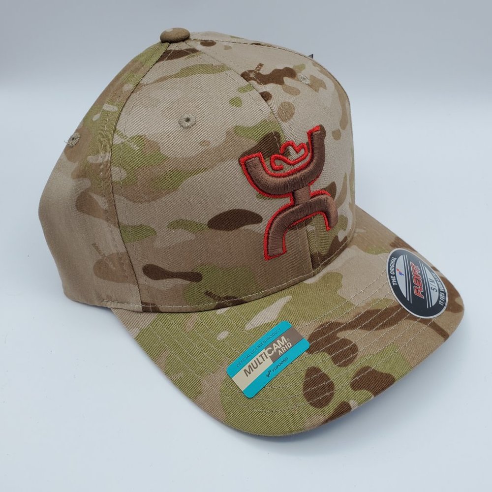 NWT Hooey Chris Kyle Brown Camo Men's Trucker Hat Flexfit American Flag S-M - Picture 5 of 15